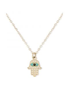 Enamel Textured Hamsa 18" Pendant Necklace in 10k Gold