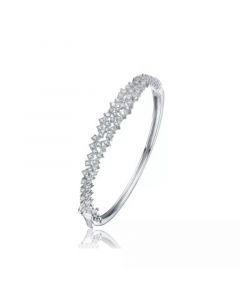 Sterling Silver with Rhodium Plated Clear Round Cubic Zirconia Cluster Style Bangle Bracelet