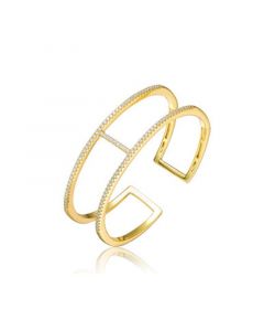 Sterling Silver 14K Gold Plated Clear Cubic Zirconia 2-Row Cuff Bracelet