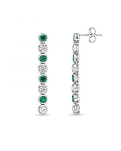 Created Emerald and Created White Sapphire Bezel Set Drop Earrings in Sterling Silver