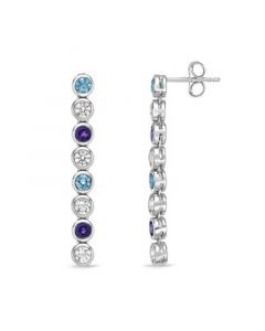 Multi-Gemstone Bezel Drop Earrings in Sterling Silver