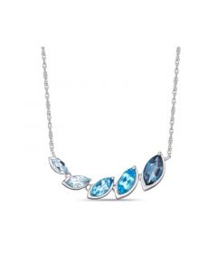 Sterling Silver Elegant Ombre Blue Topaz Marquise Bezel Set East West Pendant Featuring Sky, Swiss and London Blues Necklace