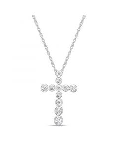 Sterling Silver 1-1/3 (ct. t. w.) White Cubic Zirconia Bezel Set Cross Pendant Necklace