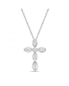 Sterling Silver Simple 2 3/8 (ct. t. w.) Cubic Zirconia Marquise Bezel Set Cross Pendant Necklace