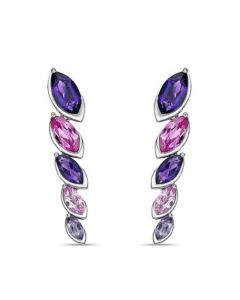 Sterling Silver Elegant Alternating Purple Amethyst, Pink Amethyst and Created Pink Sapphire Marquise Bezel Set Drop Earrings