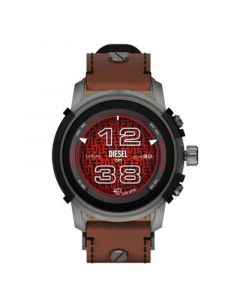 Men's Touchscreen Griffed Brown Leather Strap Smartwatch, 48mm