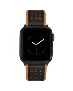 Men's Black and Creme Premium Leather Band with Perforated Pattern 42mm, 44mm, 45mm, Ultra 49mm Apple Watch