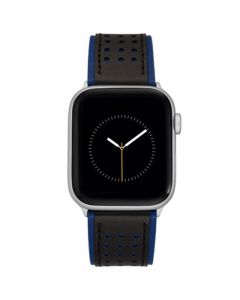 Men's Black and Blue Premium Leather Band with Perforated Pattern 42mm, 44mm, 45mm, Ultra 49mm Apple Watch