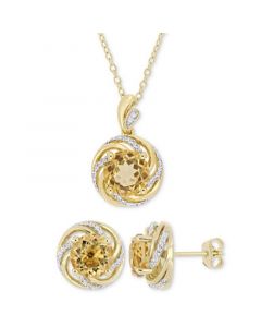 2-Pc. Set Citrine (5-1/2 ct. t.w.), White Topaz (3/8 ct. t.w.) & Diamond Accent Pendant Necklace & Matching Stud Earrings in Yellow-Plated Sterling Silver