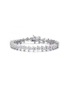 Sterling Silver with Rhodium Plated Clear Round Cubic Zirconia 3-Stone Triangular Link Bracelet