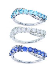 3-Pc. Set Multicolored Cubic Zirconia Diagonal Rings in Sterling Silver