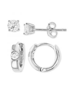 2-Pc. Set Cubic Zirconia Stud & Huggie Hoop Earrings