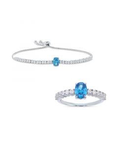 2-Pc. Set Blue & White Cubic Zirconia Ring & Matching Bolo Bracelet in Sterling Silver