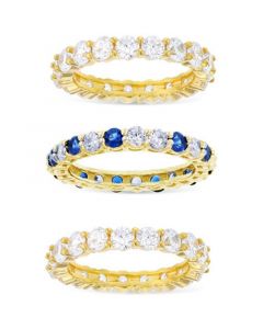 3-Pc. Set Lab-Created Blue Spinel (2 ct. t.w.) & Cubic Zirconia Eternity Stack Rings in 14k Gold-Plated Sterling Silver