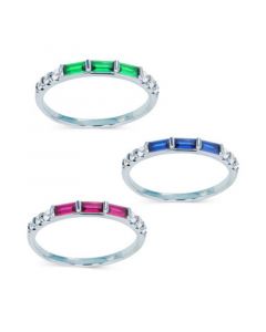 3-Pc. Set Multicolor Cubic Zirconia Baguette Stack Rings in Sterling Silver