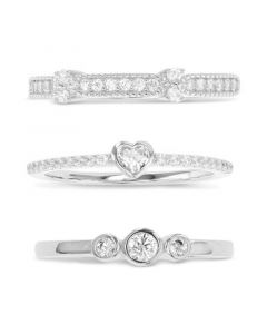 3-Pc. Set Cubic Zirconia Beaded, Heart, & Bezel Stack Rings