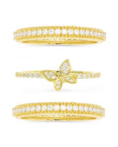 3-Pc. Set Cubic Zirconia Butterfly Motif Stack Rings in 14k Gold-Plated Sterling Silver