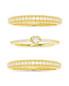 3-Pc. Set Cubic Zirconia Heart Motif Stack Rings in 14k Gold-Plated Sterling Silver