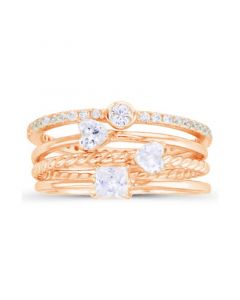 Multi Cut Cubic Zirconia Stacked Ring (1 3/4 ct. t.w.) in 14 Karat Rose Gold Over Sterling Silver Set, 4 Piece