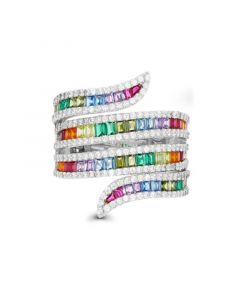 Multi Color Baguette Cubic Zirconia Ring (4 1/3 ct. t.w.) in Sterling Silver