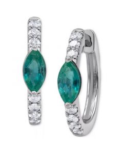 Emerald (1/2 ct. t.w.) & Diamond (1/4 ct. t.w.) Small Hoop Earrings in 14k White Gold, 0.625" (Also in Ruby & Sapphire)