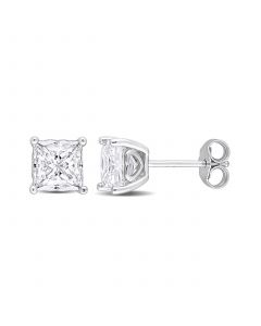 Princess Cut Moissanite Stud Earrings 2 1/2 ct. t.w in Sterling Silver