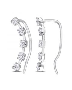 Moissanite Curved Crawler Charm Earrings 5/8 ct. t.w in 10K White Gold