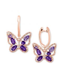 Amethyst (1-1/2 ct. t.w.), Pink Amethyst (5/8 ct. t.w.) & Diamond (1/5 ct. t.w.) Butterfly Earrings in 14k Rose Gold