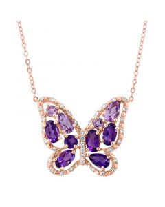 Amethyst (1-1/4 ct. t.w.), Pink Amethyst (1/2 ct. t.w.) & Diamond (1/8 ct. t.w.) Butterfly Pendant Necklace in 14k Rose Gold, 16" + 2" extender