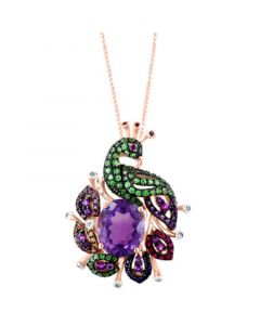 Multi-Gemstone (4-1/3 ct. t.w.) Peacock Pendant Necklace in 14k Rose Gold, 16" + 2" extender