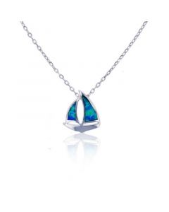 Created Opal Ship Necklace in Sterling Silver