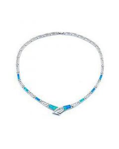 Created Opal Greek Key Necklace in Sterling Silver