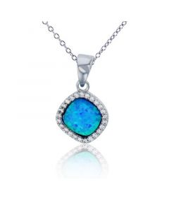 Created Opal Inlay and Cubic Zirconia Necklace in Sterling Silver