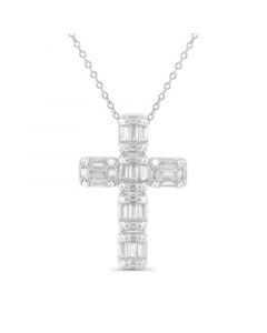 Cubic Zirconia Cross Necklace (1 1/2 ct. t.w.) in Sterling Silver