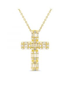 Cubic Zirconia Cross Necklace (1 1/2 ct. t.w.) in 14k Gold Over Sterling Silver