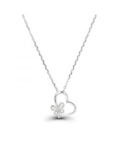 Cubic Zirconia Butterfly and Heart Necklace (1/20 ct. t.w.) in Sterling Silver