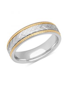 Men's Chevron Carved Two-Tone Wedding Band in Sterling Silver & 18k Gold-Plate