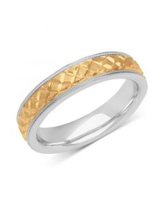 Men's Quilt Carved Two-Tone Wedding Band in Sterling Silver & 18k Gold-Plate