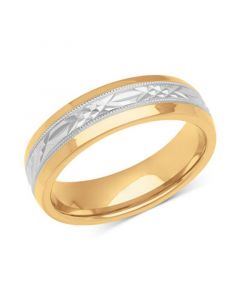 Men's Carved & Beaded Wedding Band in Sterling Silver & 18k Gold-Plate