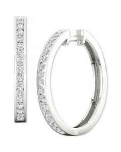 Lab Created Diamond Medium Hoop Earrings (1ct. t.w.) in Rhodium-Plated Sterling Silver, 1.12"