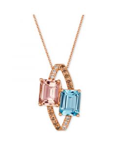 Multi-Gemstone (3-5/8 ct. t.w.) & Diamond (1/4 ct. t.w.) Double Stone Open Pendant Necklace in 14k Rose Gold, 18" + 2" extender