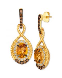 Cinnamon Citrine (3-1/2 ct. t.w.), Nude Diamonds (5/8 ct. t.w.) & Chocolate Diamonds (1/2 ct. t.w.) Drop Earrings in 14k Gold