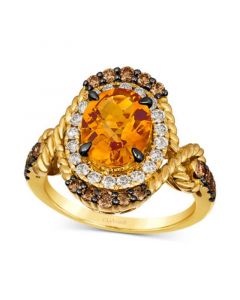 Cinnamon Citrine (2-1/2 ct. t.w.) & Diamond (3/4 ct. t.w.) Rope Wrapped Halo Ring in 14k Gold