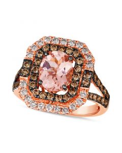 Peach Morganite (1-1/3 ct. t.w.) & Diamond (1-1/4 ct. t.w.) Halo Split Shank Ring in 14k Rose Gold