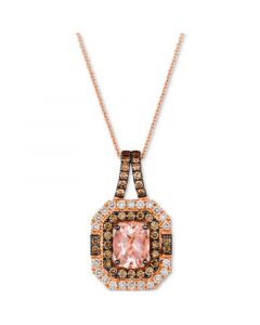 Peach Morganite (1-1/3 ct. t.w.) & Diamond (1-1/10 ct. t.w.) Halo Pendant Necklace in 14k Rose Gold