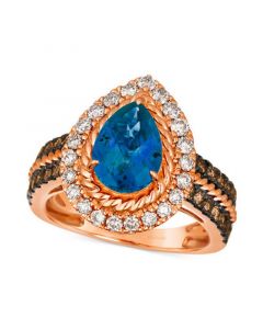 Deep Sea Blue Topaz (2 ct. t.w.) & Diamond (1 ct. t.w.) Teardrop Halo Ring in 14k Rose Gold