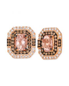 Peach Morganite (2-5/8 ct. t.w.) & Diamond (1-5/8 ct. t.w.) Halo Stud Earrings in 14k Rose Gold