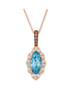 Blue Topaz (1-3/4 ct. t.w.) & Diamond (3/8 ct. t.w.) Marquise Halo Pendant Necklace in 14k Rose Gold, 18" + 2" extender