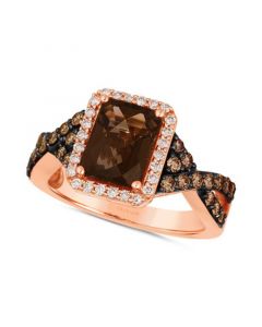 Chocolate Quartz (2 ct. t.w.) & Diamond (5/8 ct. t.w.) Halo Twist Ring in 14k Rose Gold