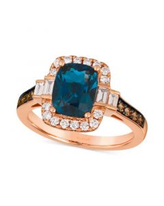 Chocolatier® Deep Sea Blue Topaz (2-1/4 ct. t.w.) & Diamond (1/2 ct. t.w.) Halo Ring in 14k Rose Gold